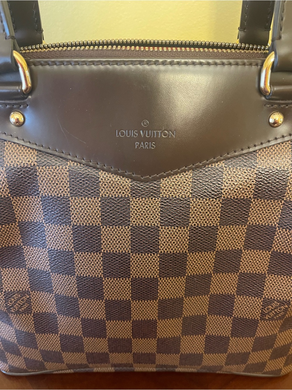 Pre-loved Damier authentic LOUIS VUITTON Checkerboard Brown Tote Handbag w/COA - Picture 2 of 11